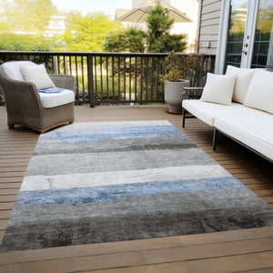 HomeRoots 5' X 8' Stylish Sky Blue and Gray Striped Washable Rug for Indoor-Outdoor Versatility & Durability 623912