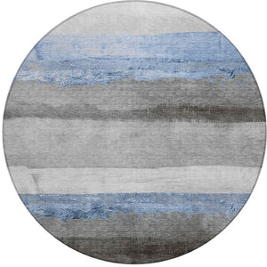 HomeRoots 8' Sky Blue and Gray Round Striped Area Rug - Stylish, Washable Design for Indoor & Outdoor Spaces 623913