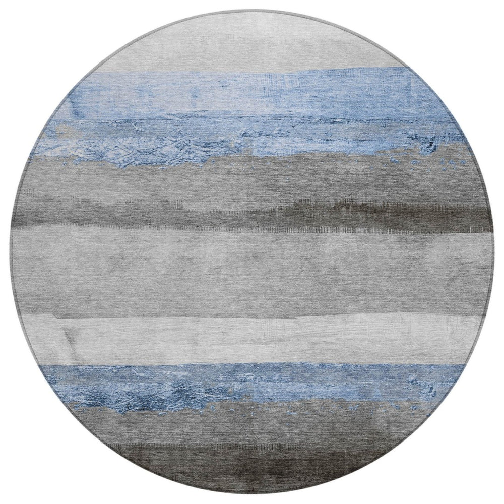HomeRoots 8' Sky Blue and Gray Round Striped Area Rug - Stylish, Washable Design for Indoor & Outdoor Spaces 623913