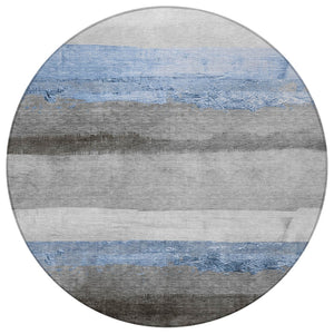HomeRoots 8' Sky Blue and Gray Round Striped Area Rug - Stylish, Washable Design for Indoor & Outdoor Spaces 623913