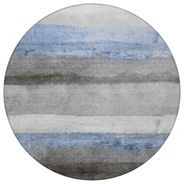 HomeRoots 8' Sky Blue and Gray Round Striped Area Rug - Stylish, Washable Design for Indoor & Outdoor Spaces 623913