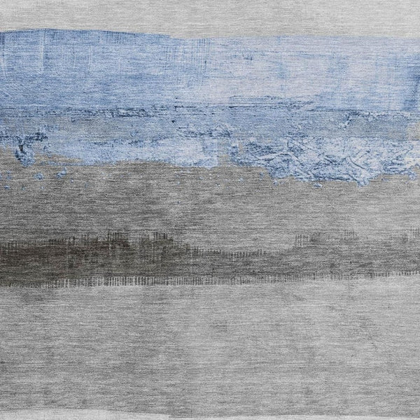 HomeRoots 8' X 10' Sky Blue & Gray Striped Washable Area Rug - Stylish, Durable, Perfect for Indoor/Outdoor Spaces 623914