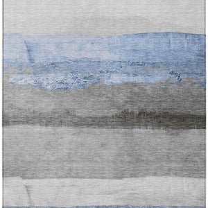 HomeRoots 9' X 12' Sky Blue & Gray Striped Washable Area Rug - Stylish, Durable, Indoor/Outdoor Versatility! 623915