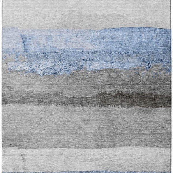 HomeRoots 9' X 12' Sky Blue & Gray Striped Washable Area Rug - Stylish, Durable, Indoor/Outdoor Versatility! 623915