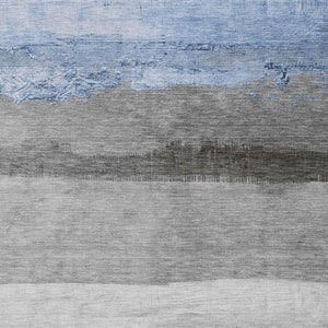 HomeRoots 9' X 12' Sky Blue & Gray Striped Washable Area Rug - Stylish, Durable, Indoor/Outdoor Versatility! 623915