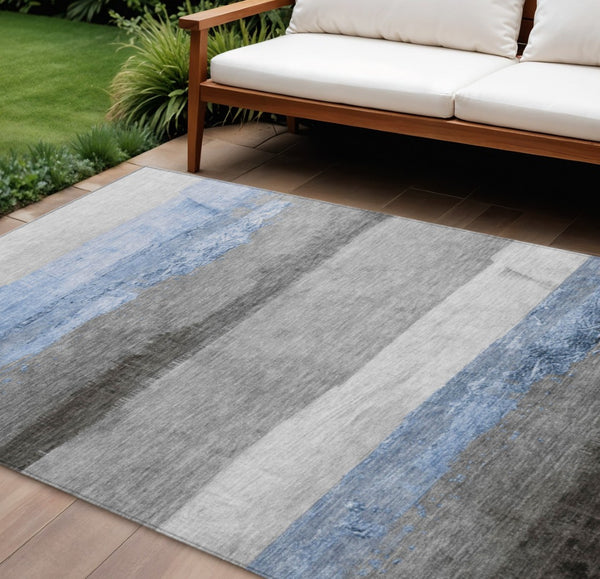 HomeRoots 10' Sky Blue & Gray Striped Area Rug - Durable, Washable, Indoor/Outdoor Design for Stylish Spaces 623916