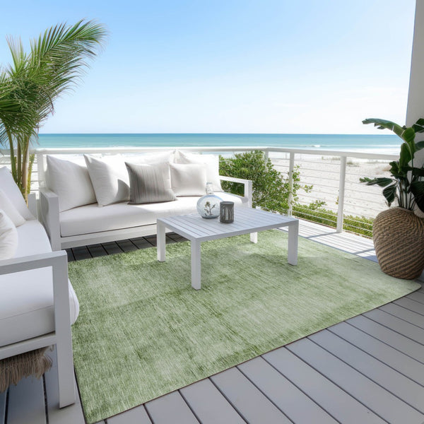 HomeRoots 5' Stylish Artichoke Green & Ivory Abstract Washable Area Rug for Indoor/Outdoor Use, Durable & Versatile 623918