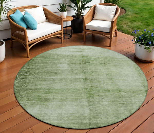 HomeRoots 8' Artichoke Green & Ivory Round Abstract Washable Area Rug - Stylish, Durable, Indoor/Outdoor Essential 623919