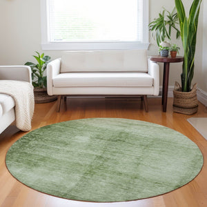 HomeRoots 8' Artichoke Green & Ivory Round Abstract Washable Area Rug - Stylish, Durable, Indoor/Outdoor Essential 623919