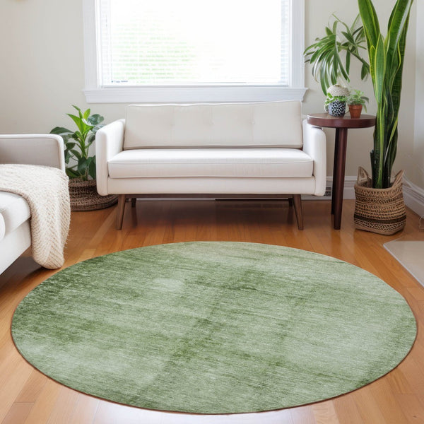 HomeRoots 8' Artichoke Green & Ivory Round Abstract Washable Area Rug - Stylish, Durable, Indoor/Outdoor Essential 623919