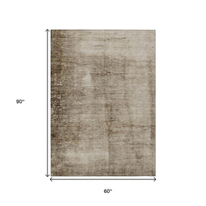 HomeRoots 5' X 8' Beige and Brown Abstract Area Rug - Durable, Washable, Indoor/Outdoor for Modern Spaces 623924