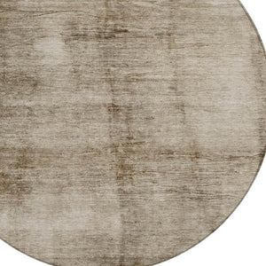 HomeRoots 8' Round Abstract Area Rug in Beige and Brown - Washable, Durable, Perfect for Indoor and Outdoor Use! 623925