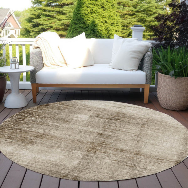 HomeRoots 8' Round Abstract Area Rug in Beige and Brown - Washable, Durable, Perfect for Indoor and Outdoor Use! 623925