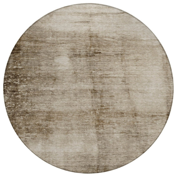 HomeRoots 8' Round Abstract Area Rug in Beige and Brown - Washable, Durable, Perfect for Indoor and Outdoor Use! 623925