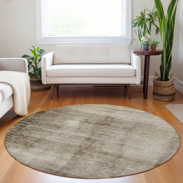 HomeRoots 8' Round Abstract Area Rug in Beige and Brown - Washable, Durable, Perfect for Indoor and Outdoor Use! 623925