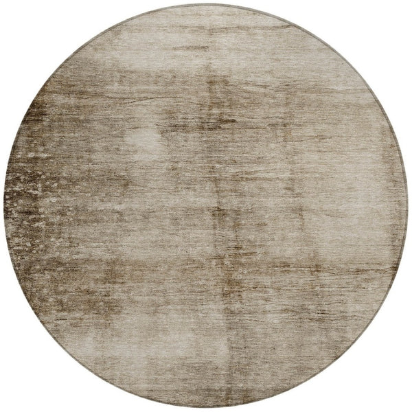 HomeRoots 8' Round Abstract Area Rug in Beige and Brown - Washable, Durable, Perfect for Indoor and Outdoor Use! 623925