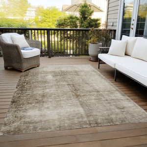 HomeRoots 8' Beige and Brown Abstract Washable Area Rug - Durable, Stylish, Indoor/Outdoor Perfect for Any Space! 623926