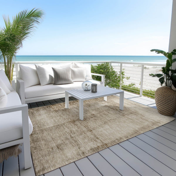 HomeRoots 10' Beige and Brown Abstract Area Rug - Stylish, Washable, Durable Indoor/Outdoor Design for Any Space 623928