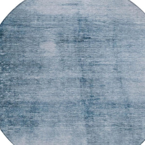 HomeRoots 8' Denim Blue & Ivory Round Abstract Washable Rug – Stylish, Durable, Indoor/Outdoor Perfect for Any Space 623937