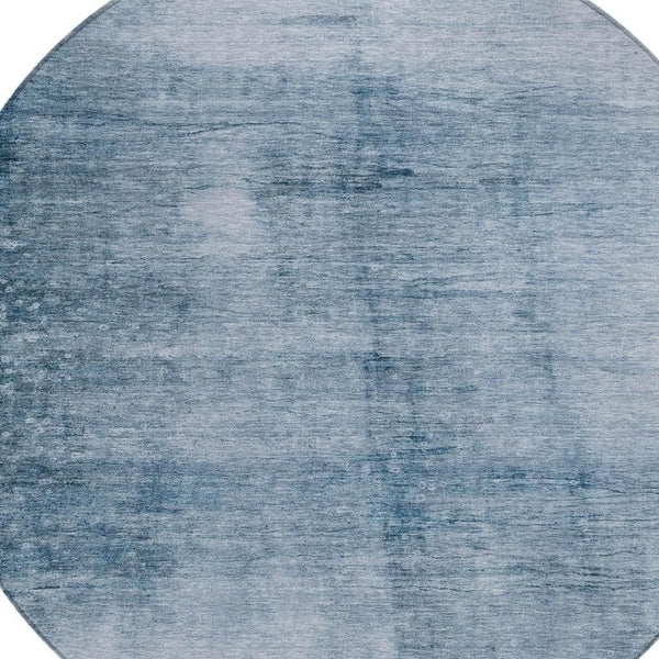 HomeRoots 8' Denim Blue & Ivory Round Abstract Washable Rug – Stylish, Durable, Indoor/Outdoor Perfect for Any Space 623937