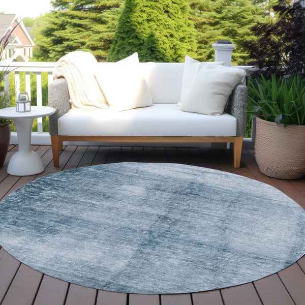 HomeRoots 8' Denim Blue & Ivory Round Abstract Washable Rug – Stylish, Durable, Indoor/Outdoor Perfect for Any Space 623937