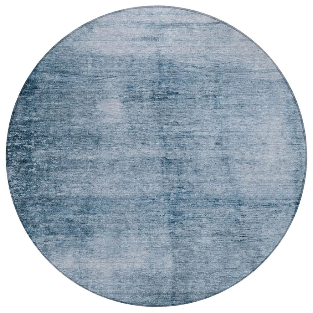 HomeRoots 8' Denim Blue & Ivory Round Abstract Washable Rug – Stylish, Durable, Indoor/Outdoor Perfect for Any Space 623937