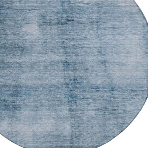 HomeRoots 8' Denim Blue & Ivory Round Abstract Washable Rug – Stylish, Durable, Indoor/Outdoor Perfect for Any Space 623937