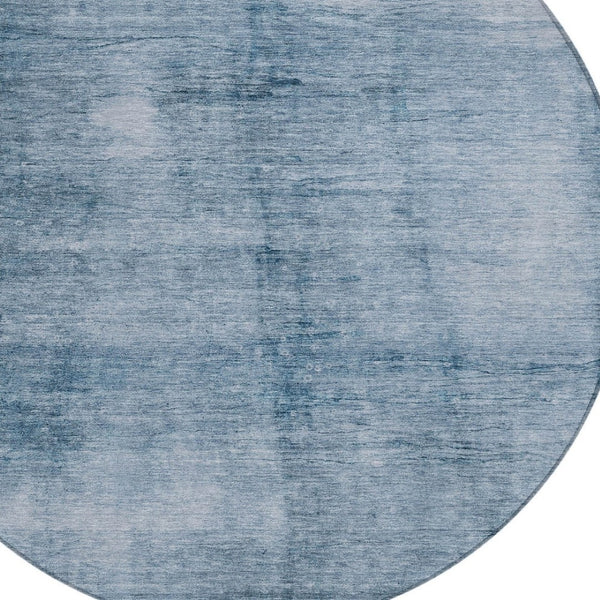 HomeRoots 8' Denim Blue & Ivory Round Abstract Washable Rug – Stylish, Durable, Indoor/Outdoor Perfect for Any Space 623937