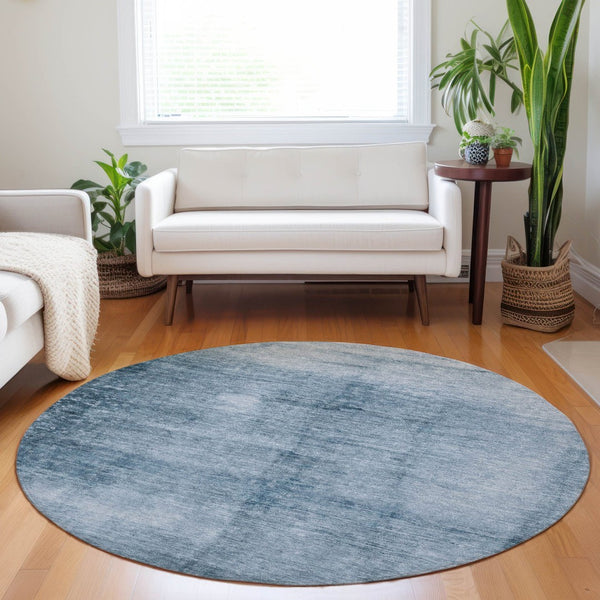 HomeRoots 8' Denim Blue & Ivory Round Abstract Washable Rug – Stylish, Durable, Indoor/Outdoor Perfect for Any Space 623937