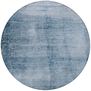 HomeRoots 8' Denim Blue & Ivory Round Abstract Washable Rug – Stylish, Durable, Indoor/Outdoor Perfect for Any Space 623937