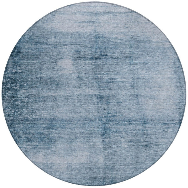 HomeRoots 8' Denim Blue & Ivory Round Abstract Washable Rug – Stylish, Durable, Indoor/Outdoor Perfect for Any Space 623937