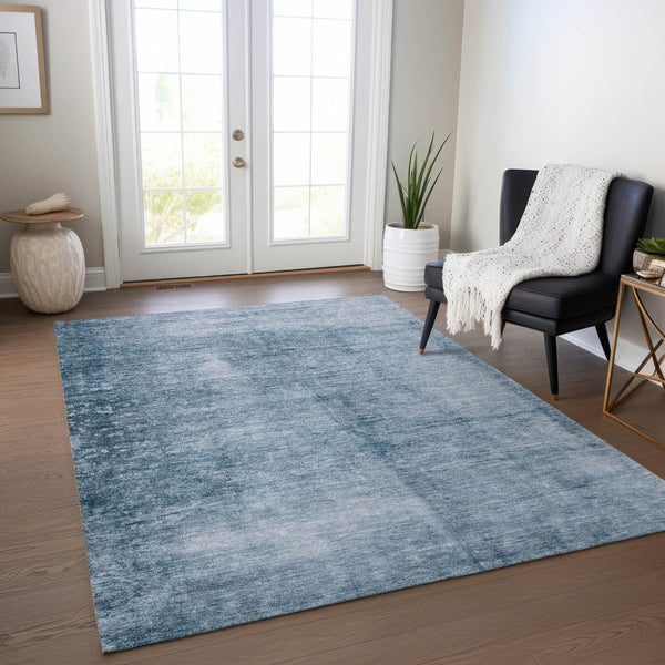 HomeRoots 9' X 12' Denim Blue & Ivory Abstract Rug - Durable, Washable, Indoor/Outdoor, Modern Design for Any Space 623939