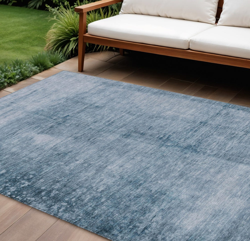HomeRoots 10' Denim Blue & Ivory Abstract Washable Area Rug – Durable, Stylish, Perfect for Indoor & Outdoor Use! 623940