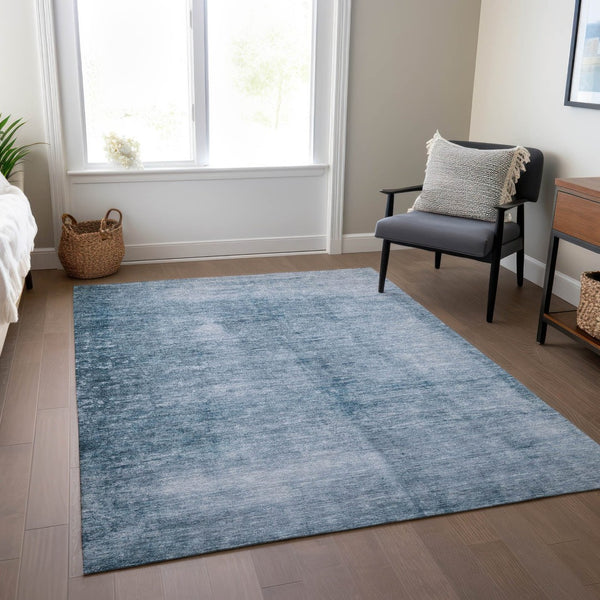 HomeRoots 10' Denim Blue & Ivory Abstract Washable Area Rug – Durable, Stylish, Perfect for Indoor & Outdoor Use! 623940
