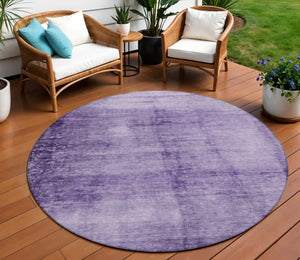 HomeRoots 8' Round Abstract Purple and Ivory Area Rug – Washable, Stain Resistant, Perfect for Indoor & Outdoor Spaces! 623955
