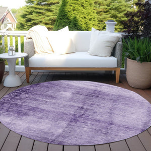 HomeRoots 8' Round Abstract Purple and Ivory Area Rug – Washable, Stain Resistant, Perfect for Indoor & Outdoor Spaces! 623955