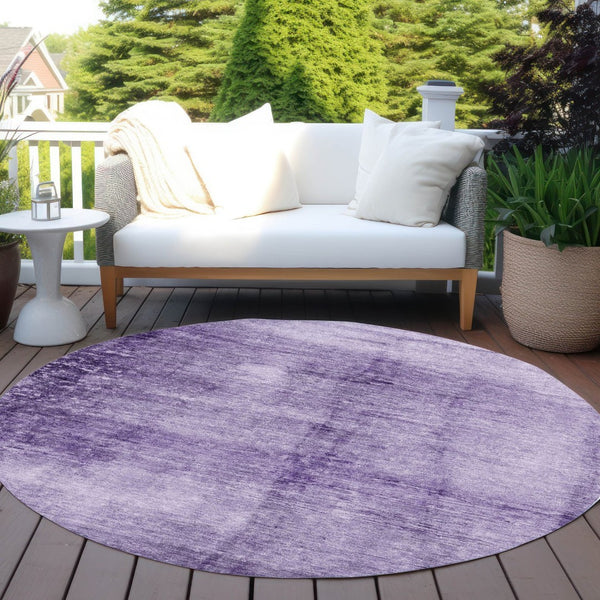 HomeRoots 8' Round Abstract Purple and Ivory Area Rug – Washable, Stain Resistant, Perfect for Indoor & Outdoor Spaces! 623955