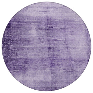 HomeRoots 8' Round Abstract Purple and Ivory Area Rug – Washable, Stain Resistant, Perfect for Indoor & Outdoor Spaces! 623955