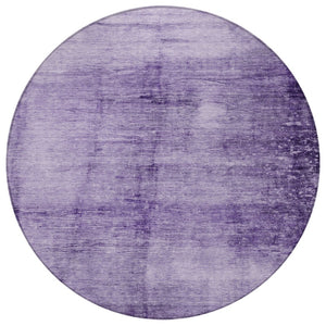 HomeRoots 8' Round Abstract Purple and Ivory Area Rug – Washable, Stain Resistant, Perfect for Indoor & Outdoor Spaces! 623955