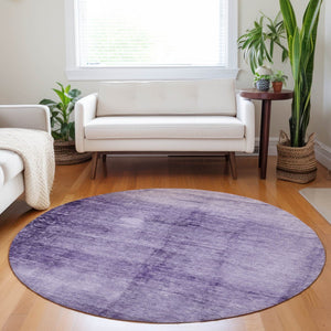 HomeRoots 8' Round Abstract Purple and Ivory Area Rug – Washable, Stain Resistant, Perfect for Indoor & Outdoor Spaces! 623955