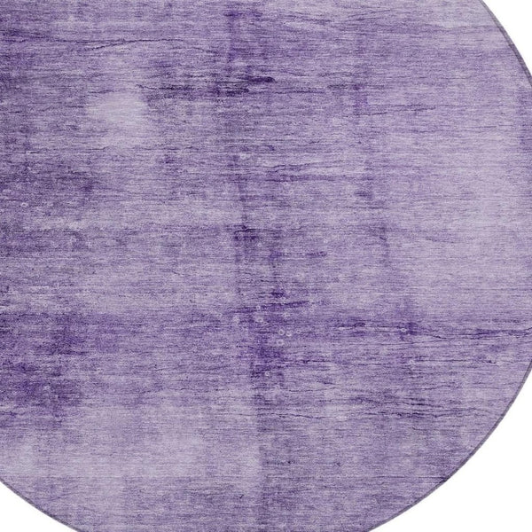 HomeRoots 8' Round Abstract Purple and Ivory Area Rug – Washable, Stain Resistant, Perfect for Indoor & Outdoor Spaces! 623955