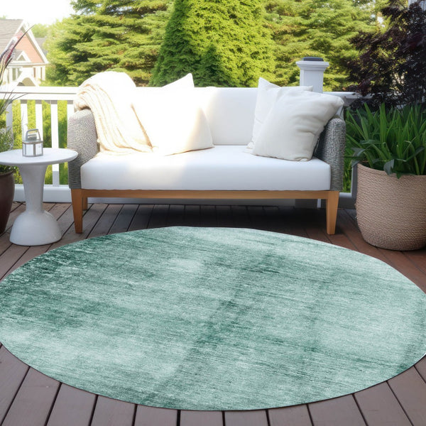 HomeRoots 8' Teal Blue and Ivory Round Abstract Area Rug - Washable, Durable for Indoor Outdoor Spaces 623961