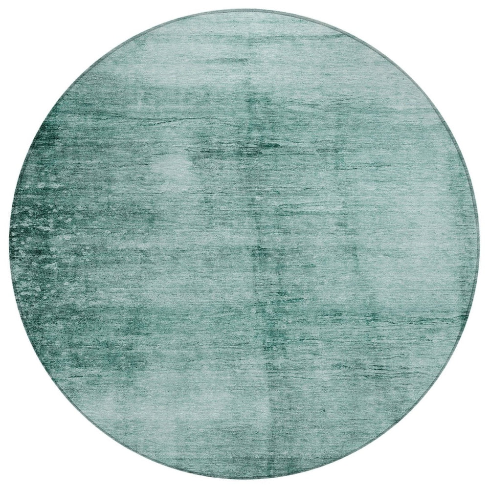 HomeRoots 8' Teal Blue and Ivory Round Abstract Area Rug - Washable, Durable for Indoor Outdoor Spaces 623961