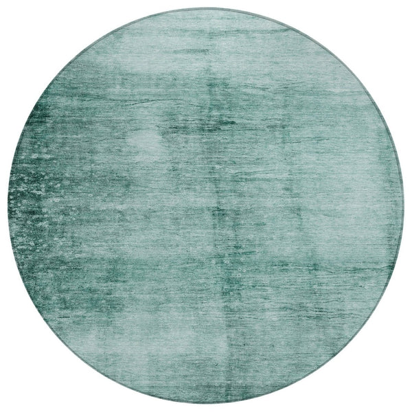 HomeRoots 8' Teal Blue and Ivory Round Abstract Area Rug - Washable, Durable for Indoor Outdoor Spaces 623961