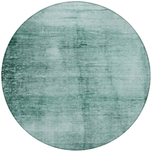 HomeRoots 8' Teal Blue and Ivory Round Abstract Area Rug - Washable, Durable for Indoor Outdoor Spaces 623961