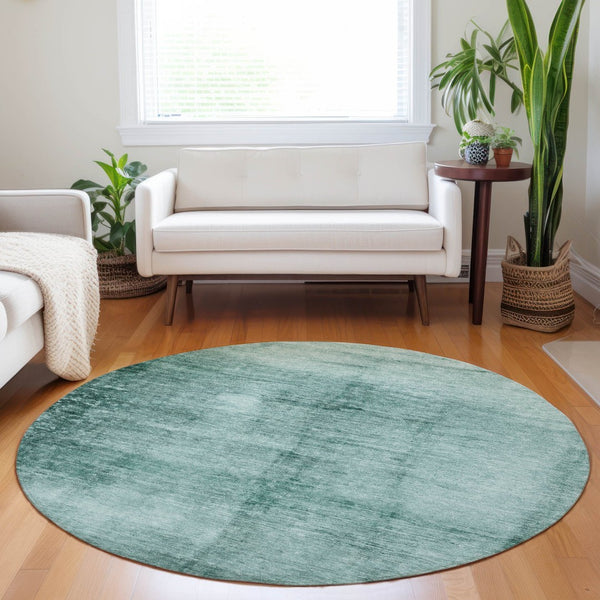 HomeRoots 8' Teal Blue and Ivory Round Abstract Area Rug - Washable, Durable for Indoor Outdoor Spaces 623961
