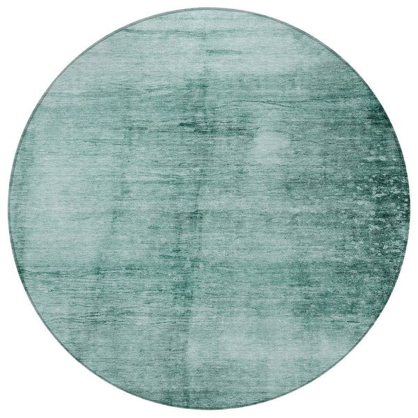 HomeRoots 8' Teal Blue and Ivory Round Abstract Area Rug - Washable, Durable for Indoor Outdoor Spaces 623961