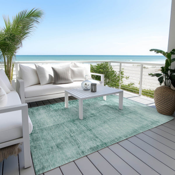 HomeRoots 10' Teal Blue & Ivory Abstract Washable Area Rug - Durable, Stylish Design for Indoor & Outdoor Spaces 623964