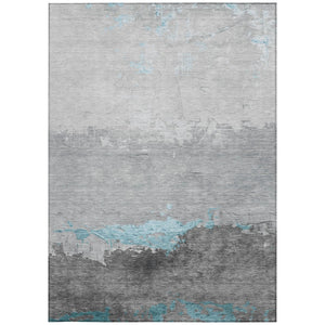 HomeRoots 5' X 8' Teal Blue and Gray Abstract Area Rug - Durable, Stylish, Washable Indoor/Outdoor Decor Piece 623990
