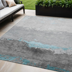 HomeRoots 5' X 8' Teal Blue and Gray Abstract Area Rug - Durable, Stylish, Washable Indoor/Outdoor Decor Piece 623990